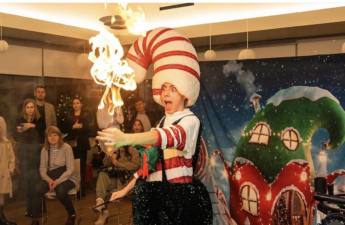 Fire performance entertainment at a holiday event